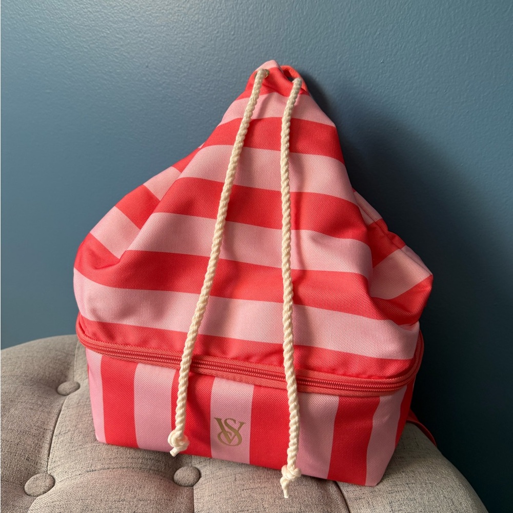 NWT Victoria's Secret Bold Pink and Red Striped Cooler Bag